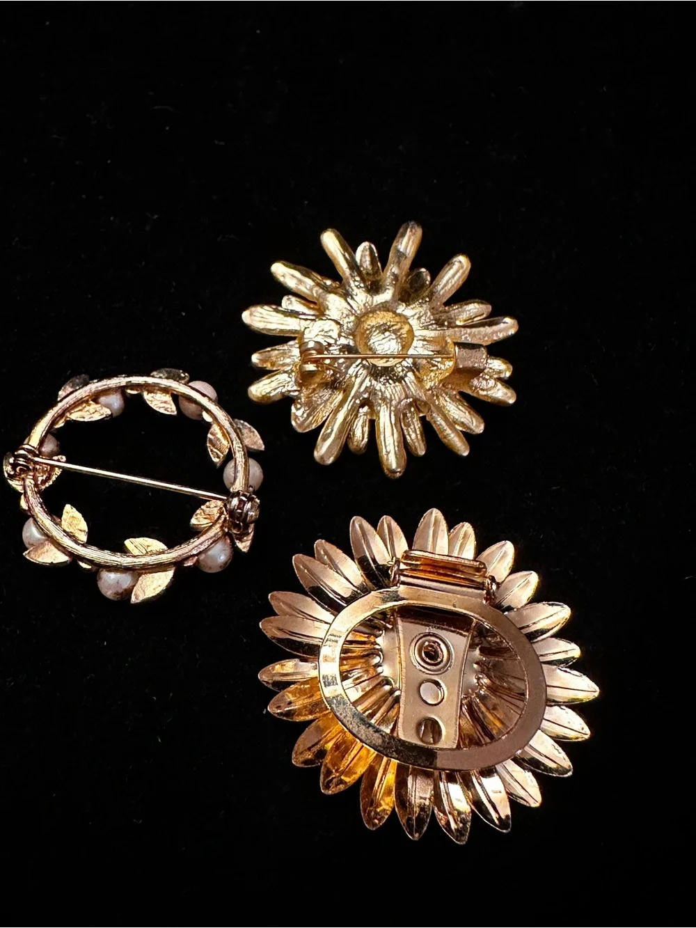 Gold Floral assortment of Brooches Set of 3/unique